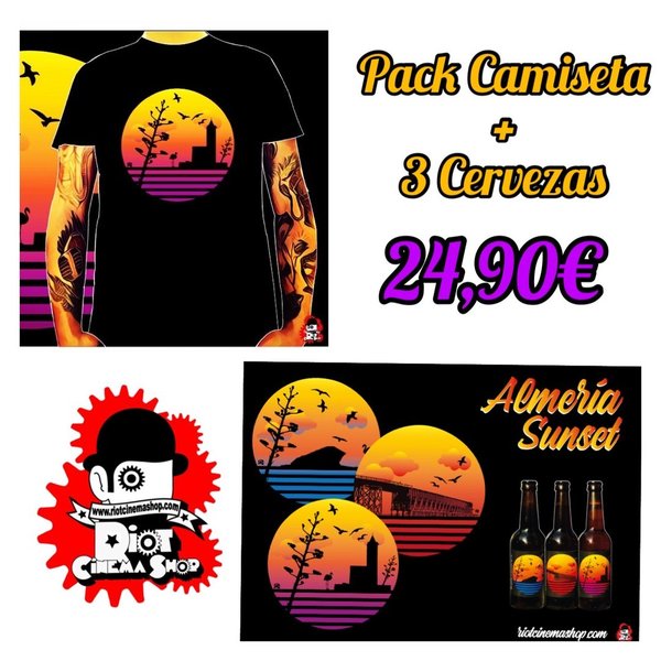 Pack Camiseta + 3 cervezas Mixtas Almeria Sunset "Iglesia Cabo"